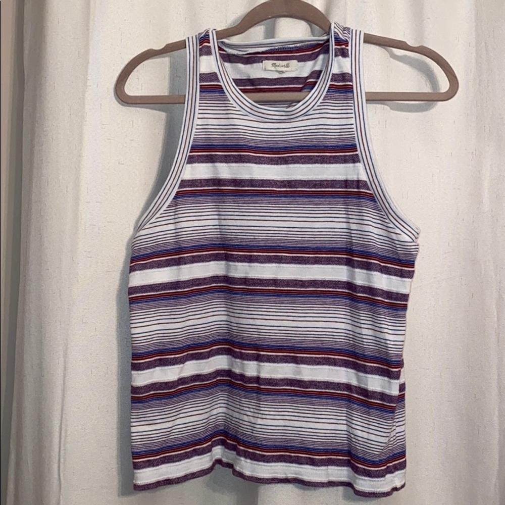 Madewell red white and blue striped tank top